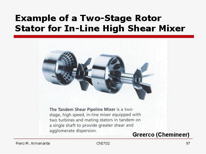 Example of a Two-Stage Rotor Stator for In-Line High Shear Mixer Greerco (Chemineer) Piero