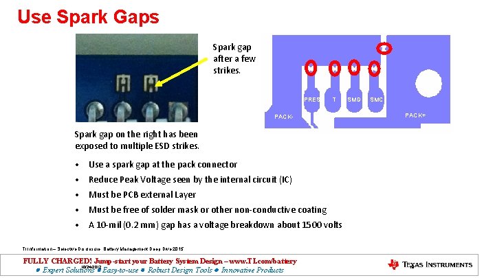 Use Spark Gaps Spark gap after a few strikes. PRES T PACK- SMD SMC