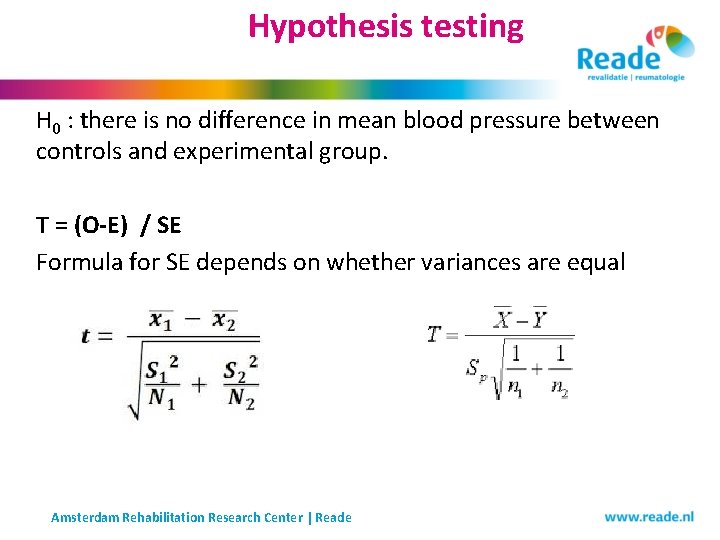 Hypothesis testing H 0 : there is no difference in mean blood pressure between Hypothesis testing H 0 : there is no difference in mean blood pressure between
