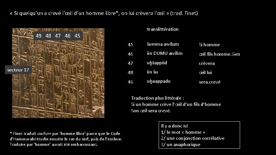  « Si quelqu’un a crevé l’œil d’un homme libre*, on lui crèvera l’œil