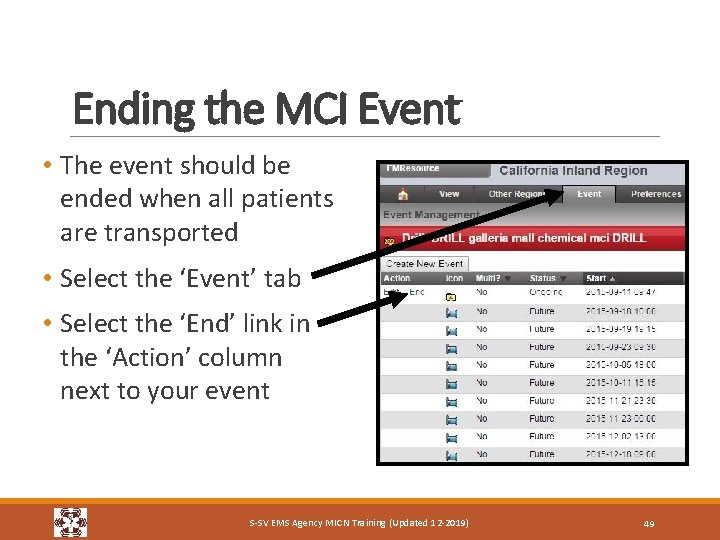 Ending the MCI Event • The event should be ended when all patients are