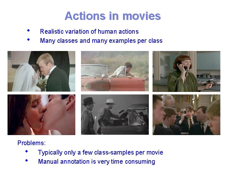 Actions in movies • • Realistic variation of human actions Many classes and many Actions in movies • • Realistic variation of human actions Many classes and many
