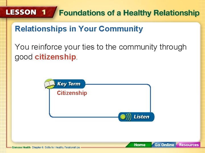Relationships in Your Community You reinforce your ties to the community through good citizenship.