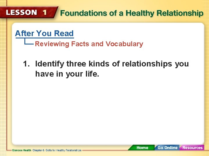 After You Read Reviewing Facts and Vocabulary 1. Identify three kinds of relationships you