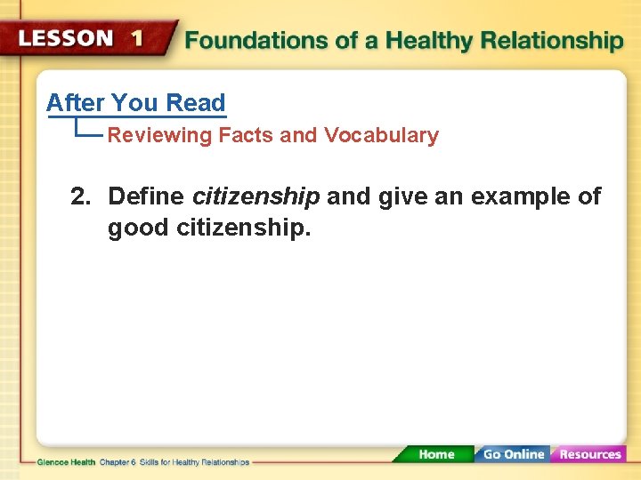 After You Read Reviewing Facts and Vocabulary 2. Define citizenship and give an example