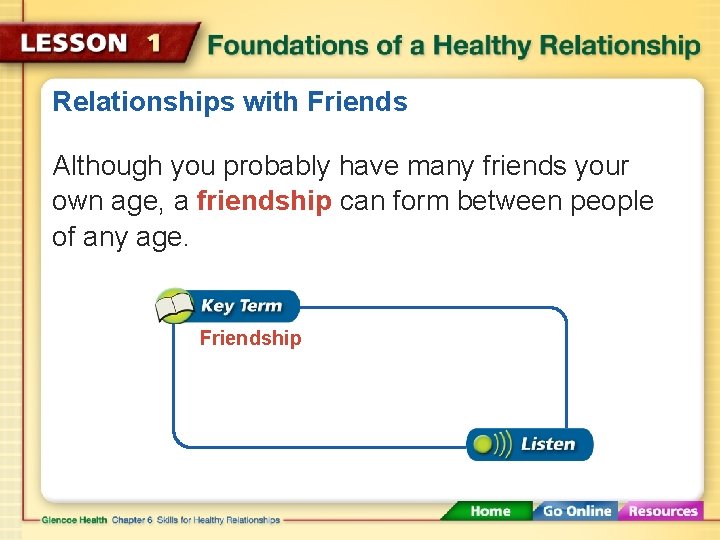 Relationships with Friends Although you probably have many friends your own age, a friendship