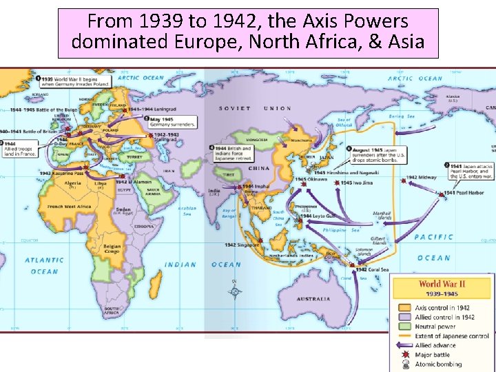 From 1939 to 1942, the Axis Powers dominated Europe, North Africa, & Asia 