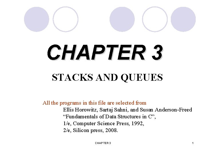 CHAPTER 3 STACKS AND QUEUES All the programs in this file are selected from