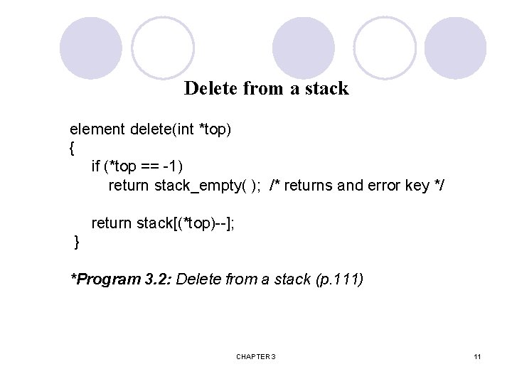 Delete from a stack element delete(int *top) { if (*top == -1) return stack_empty(