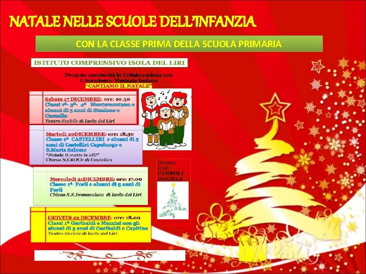 NATALE NELLE SCUOLE DELL’INFANZIA CON LA CLASSE PRIMA DELLA SCUOLA PRIMARIA 