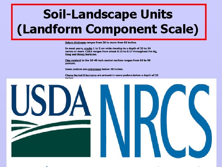 Soil-Landscape Units (Landform Component Scale) 