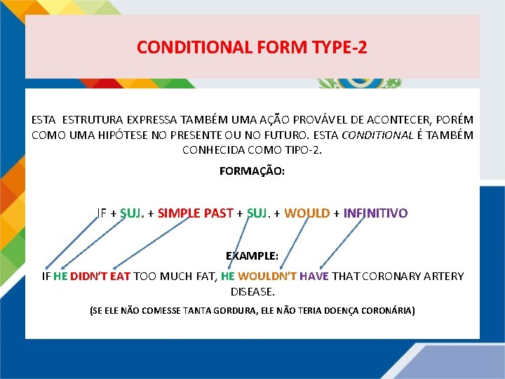 CONDITIONAL FORM TYPE-2 ESTA ESTRUTURA EXPRESSA TAMBÉM UMA AÇÃO PROVÁVEL DE ACONTECER, PORÉM COMO