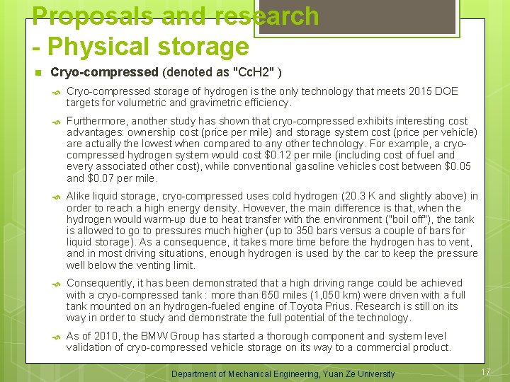 Proposals and research - Physical storage n Cryo-compressed (denoted as "Cc. H 2" )