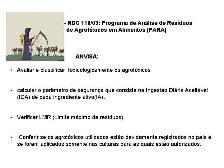 - - RDC 119/03: Programa de Análise de Resíduos de Agrotóxicos em Alimentos (PARA)
