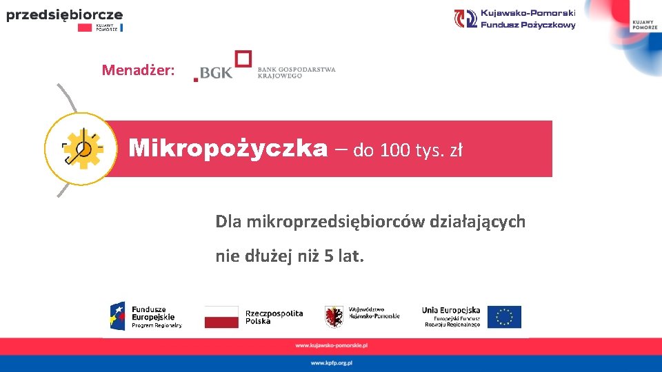 Menadżer: RPO Mikropożyczka – do 100 tys. zł Dla mikroprzedsiębiorców działających nie dłużej niż