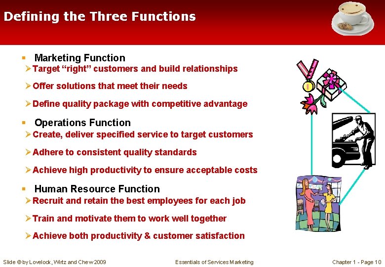 Defining the Three Functions § Marketing Function ØTarget “right” customers and build relationships ØOffer