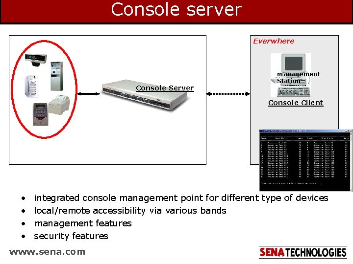 Console server Everwhere Console Server management Station Console Client • • integrated console management Console server Everwhere Console Server management Station Console Client • • integrated console management