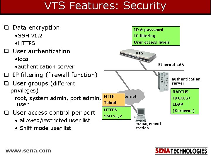 VTS Features: Security q Data encryption ID & password • SSH v 1, 2 VTS Features: Security q Data encryption ID & password • SSH v 1, 2