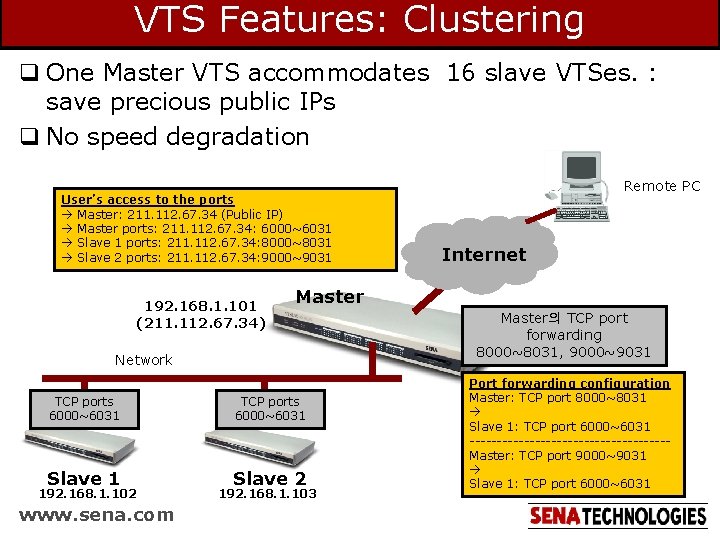 VTS Features: Clustering q One Master VTS accommodates 16 slave VTSes. : save precious VTS Features: Clustering q One Master VTS accommodates 16 slave VTSes. : save precious