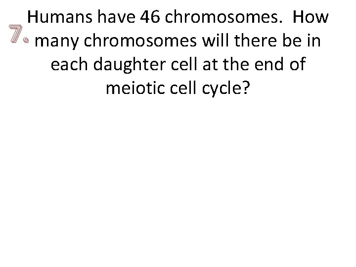 Humans have 46 chromosomes. How 7. many chromosomes will there be in each daughter