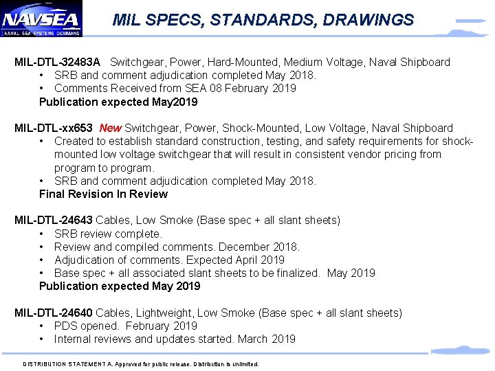 MIL SPECS, STANDARDS, DRAWINGS MIL-DTL-32483 A Switchgear, Power, Hard-Mounted, Medium Voltage, Naval Shipboard • MIL SPECS, STANDARDS, DRAWINGS MIL-DTL-32483 A Switchgear, Power, Hard-Mounted, Medium Voltage, Naval Shipboard •