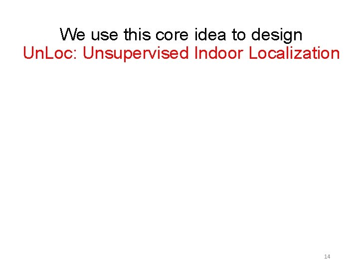 We use this core idea to design Un. Loc: Unsupervised Indoor Localization 14 We use this core idea to design Un. Loc: Unsupervised Indoor Localization 14