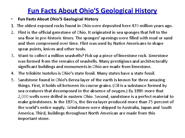 Fun Facts About Ohio'S Geological History • Fun Facts About Ohio'S Geological History 1.
