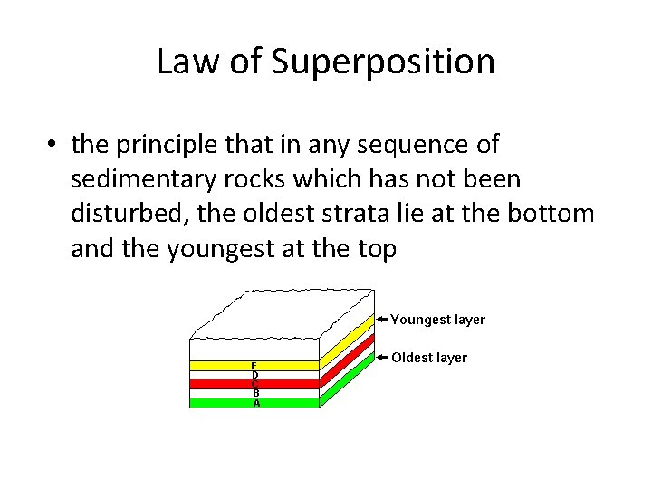 Law of Superposition • the principle that in any sequence of sedimentary rocks which Law of Superposition • the principle that in any sequence of sedimentary rocks which