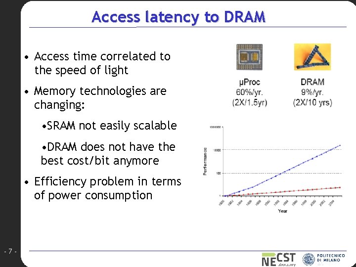 Access latency to DRAM • Access time correlated to the speed of light •