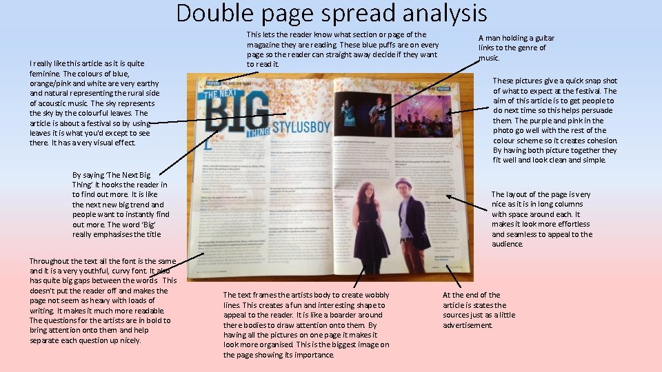 Double page spread analysis I really like this article as it is quite feminine.