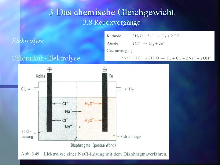 3 Das chemische Gleichgewicht 3. 8 Redoxvorgänge Elektrolyse Chloralkali-Elektrolyse 