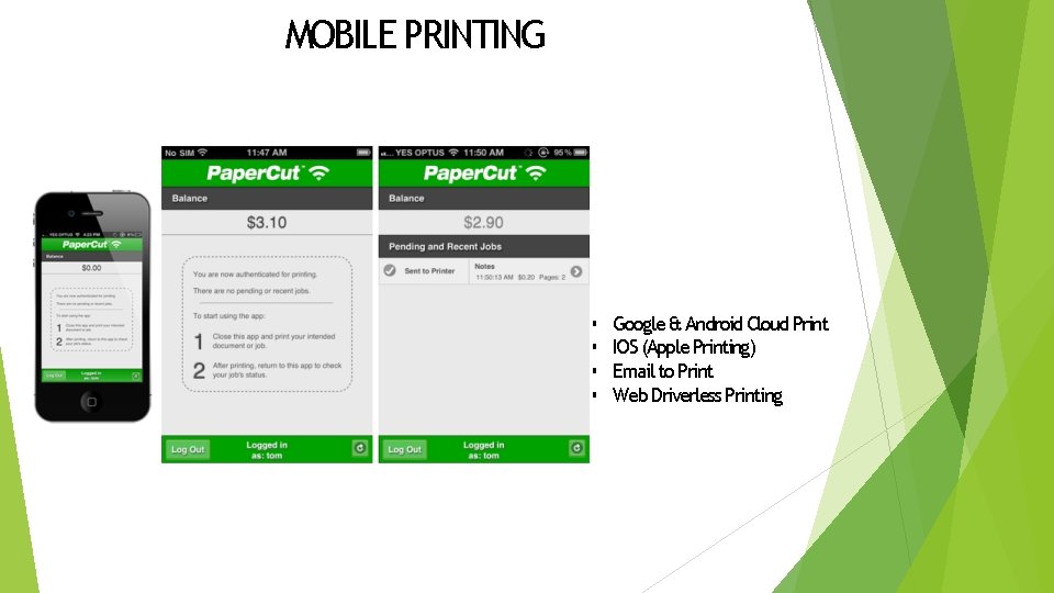 MOBILE PRINTING § § Google & Android Cloud Print IOS (Apple Printing) Email to