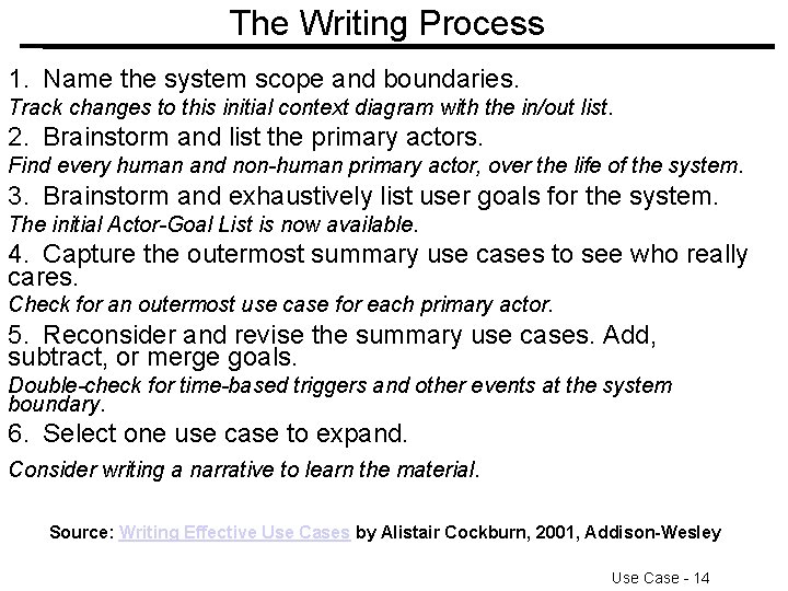 The Writing Process 1. Name the system scope and boundaries. Track changes to this