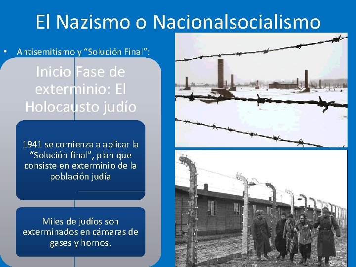 El Nazismo o Nacionalsocialismo • Antisemitismo y “Solución Final”: Inicio Fase de exterminio: El