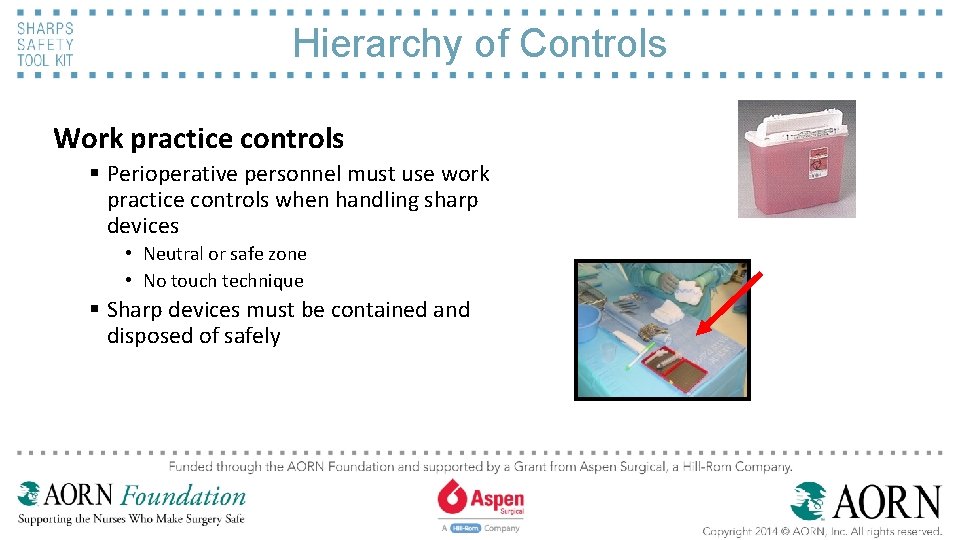 Hierarchy of Controls Work practice controls § Perioperative personnel must use work practice controls