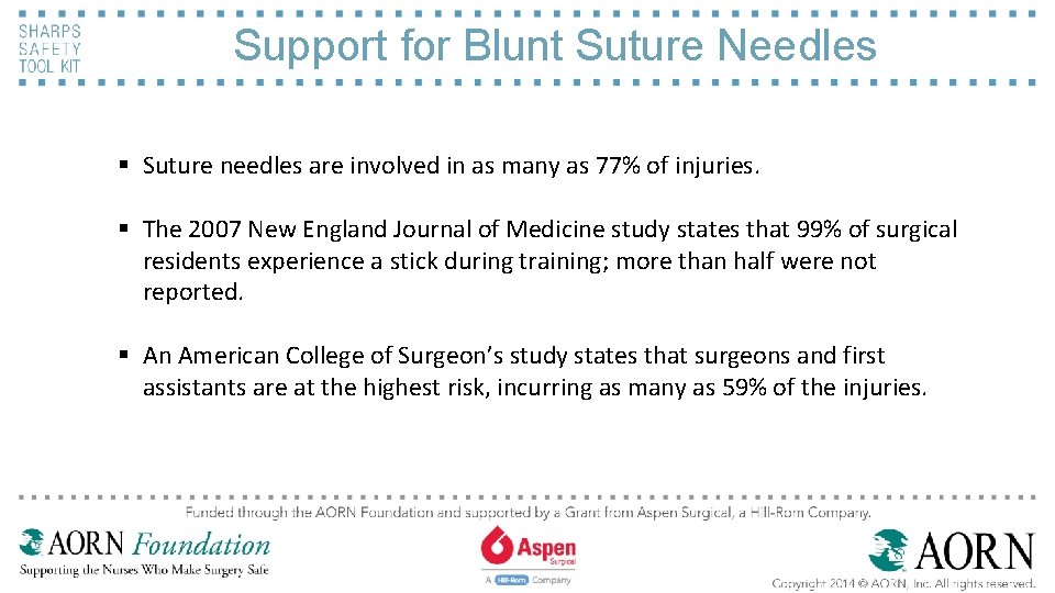 Support for Blunt Suture Needles § Suture needles are involved in as many as