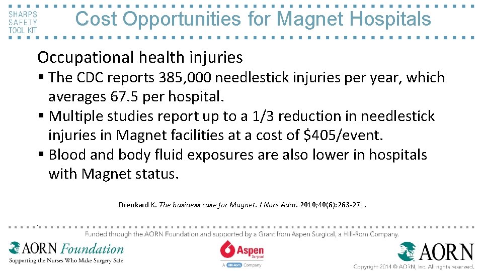 Cost Opportunities for Magnet Hospitals Occupational health injuries § The CDC reports 385, 000