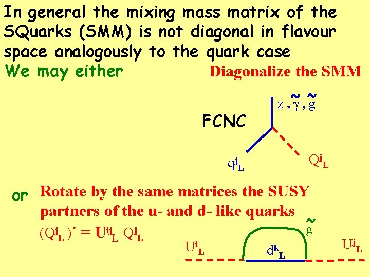 In general the mixing mass matrix of the SQuarks (SMM) is not diagonal in