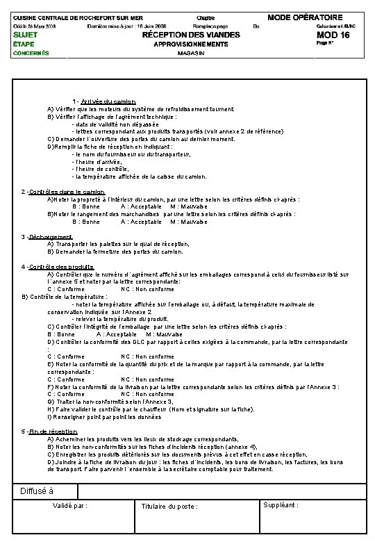 1 - Arrivée du camion A) Vérifier que les moteurs du système de refroidissement