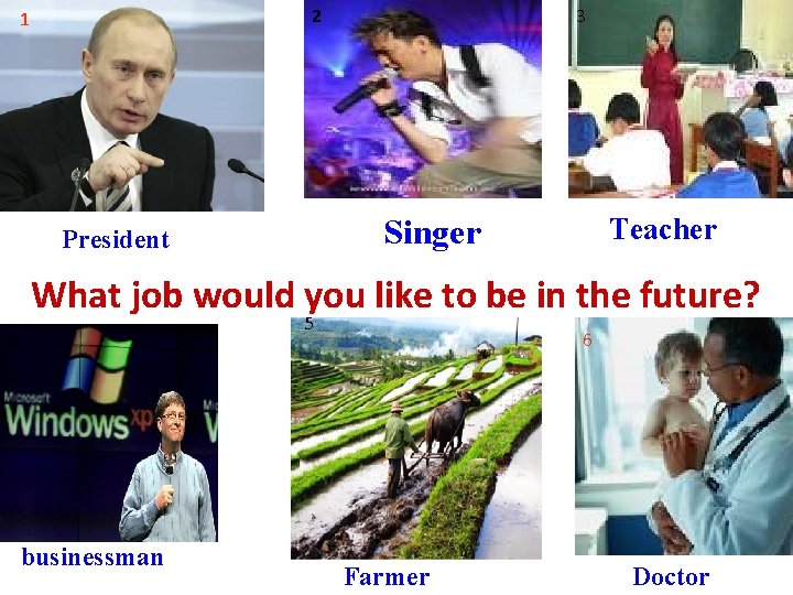 1 A 2 3 Teacher Singer President What job would you like to be