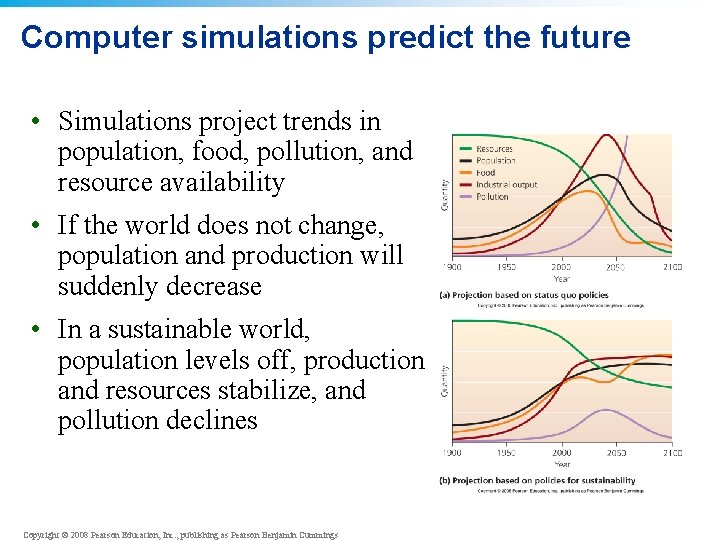 Computer simulations predict the future • Simulations project trends in population, food, pollution, and