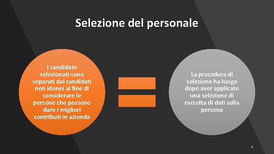 Selezione del personale I candidate selezionati sono separati dai candidati non idonei al fine