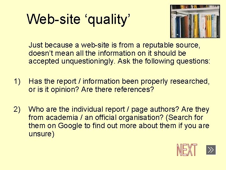 Web-site ‘quality’ Just because a web-site is from a reputable source, doesn’t mean all