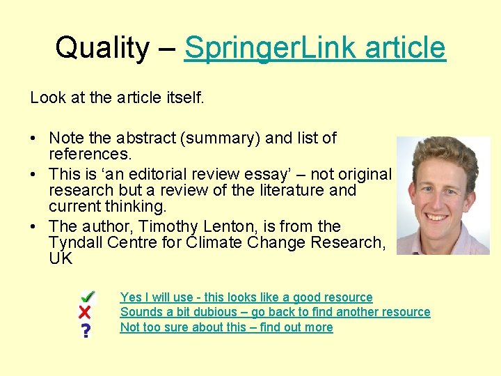 Quality – Springer. Link article Look at the article itself. • Note the abstract