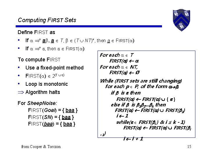 Computing FIRST Sets Define FIRST as • If * a , a T, (T