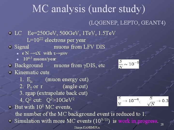 MC analysis (under study) (LQGENEP, LEPTO, GEANT 4) LC Ee=250 Ge. V, 500 Ge.