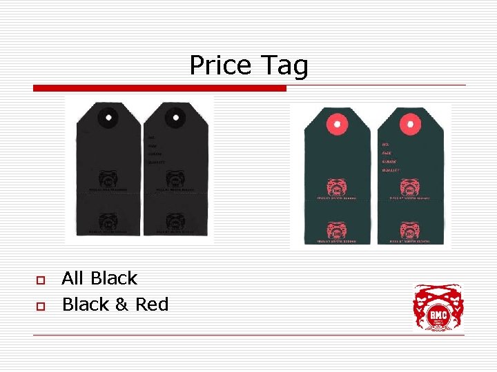 Price Tag o o All Black & Red 