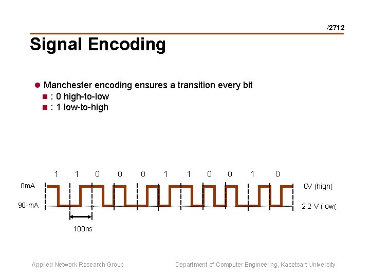 /2712 Signal Encoding l Manchester encoding ensures a transition every bit n n :