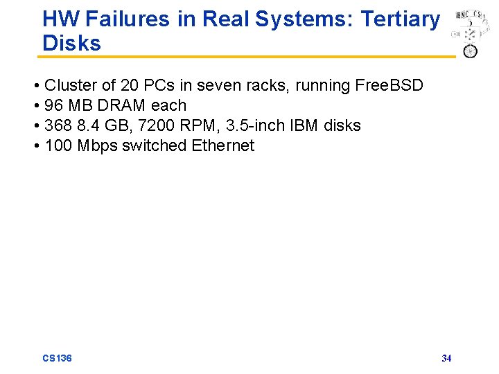 HW Failures in Real Systems: Tertiary Disks • Cluster of 20 PCs in seven