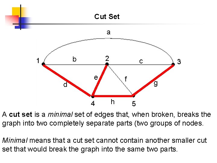 Cut Set a b d c e f g h A cut set is